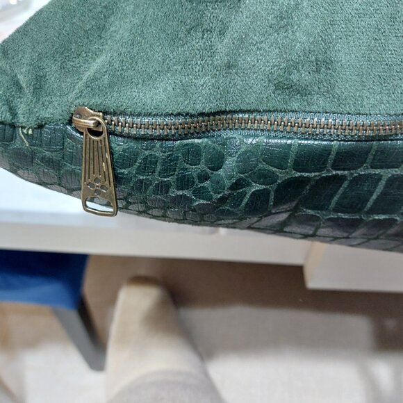 Faux Leather Green Cushion Decorative Pillow Suave On Backside Accent Pillows - Picture 7 of 7